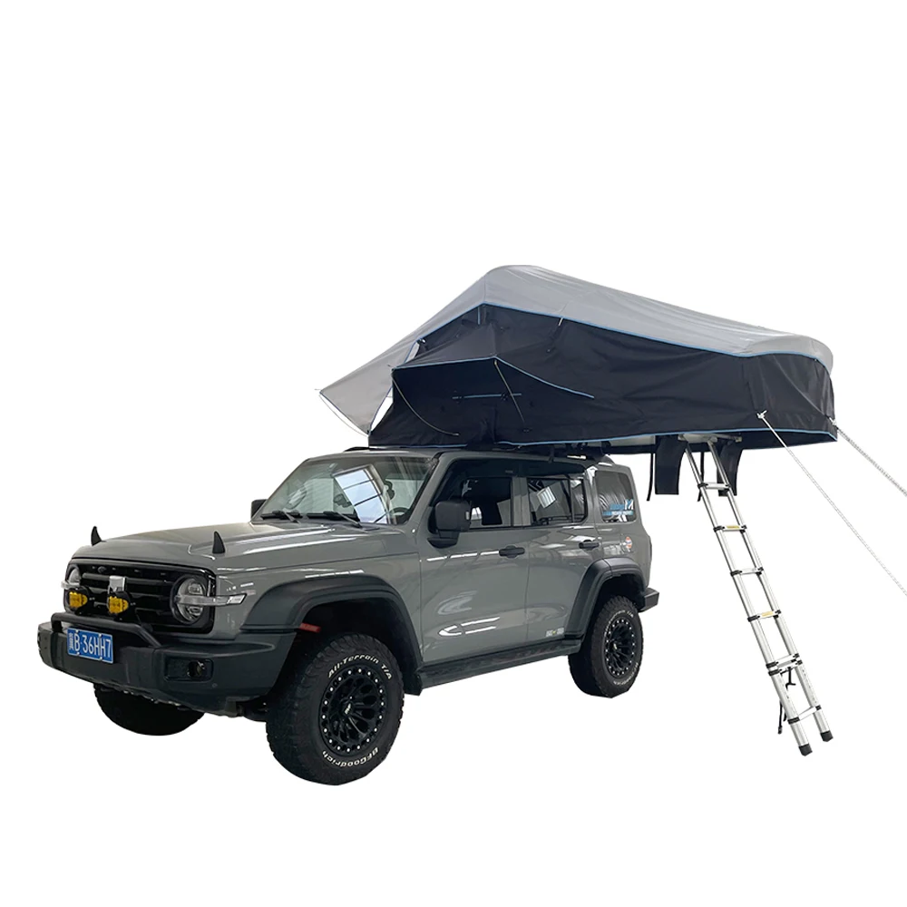 

Large waterproof 3-4 person rtt soft shell roof top tent with extendable roof on the sides