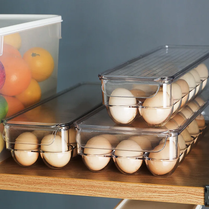 Transparent Egg Storage Box Egg Tray Containers Kitchen Refrigerator Organizer Eggs Dispenser Fresh Preservation 12/14/21 Grids