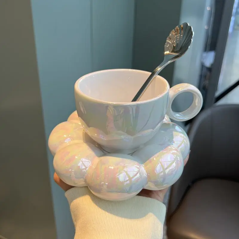 

Niche creative high-value design flower chubby coffee cup and saucer set gift afternoon tea cup