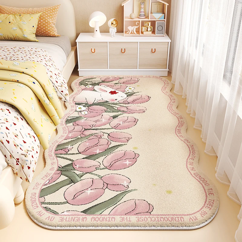 Cute Girl Bedroom Decor Rug Fluffy Soft Baby Bedside Carpet Cartoon Style Carpets for Living Room Pink Irregular Plush Floor Mat