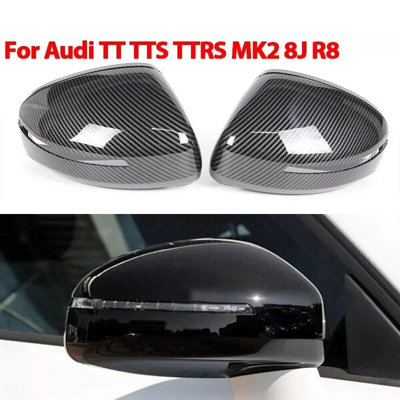 Pair Carbon Fibre Car Rearview Mirror Cover Cap For Audi TT TTS MK2 8J TTRS R8 2007-2014 Rear View Mirror Covers Shell