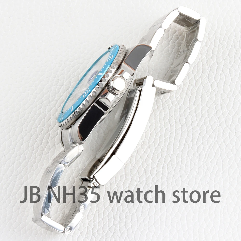 40mm Ice blue Ceramic Bezel Watch Case Fit SUB GMT Nh34 Nh35 Nh36 Movement 28.5mm Dial Stainless Steel Oyster/Jubilee Bracelet