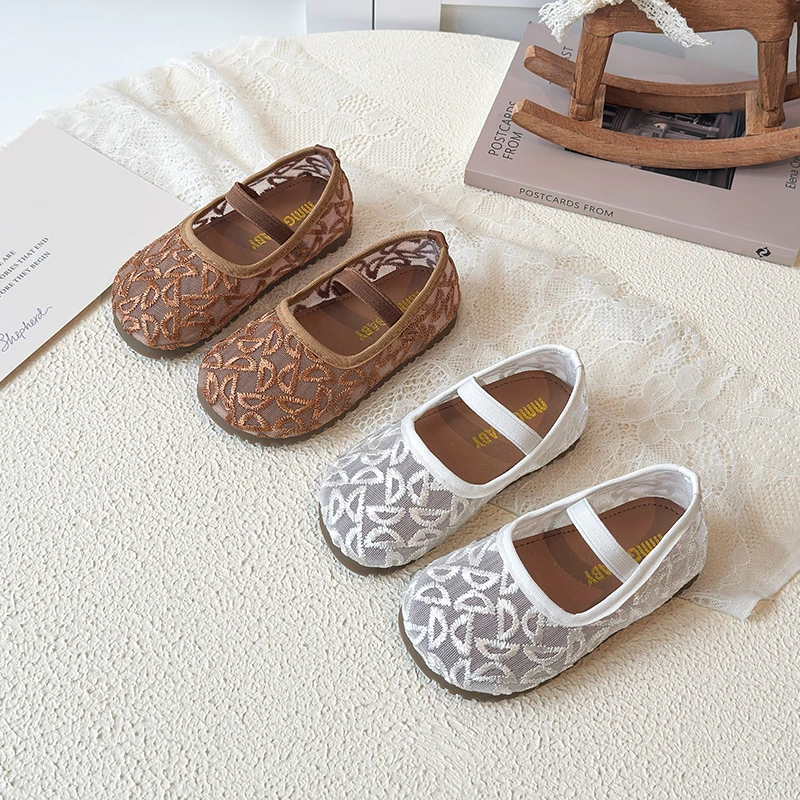 Girls' 2026 Breathable Hollow Mesh Sandals Casual Round Toe Kid's Shoes Soft Bottom Non-Slip Children's Shoes Size 21-30