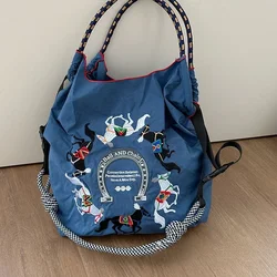 2025 New Ball Chain Shopping Bag Nylon Embroidered Canvas Reusable Package Crossbody Women Tote Tophandle Shoulder Crossbody Bag