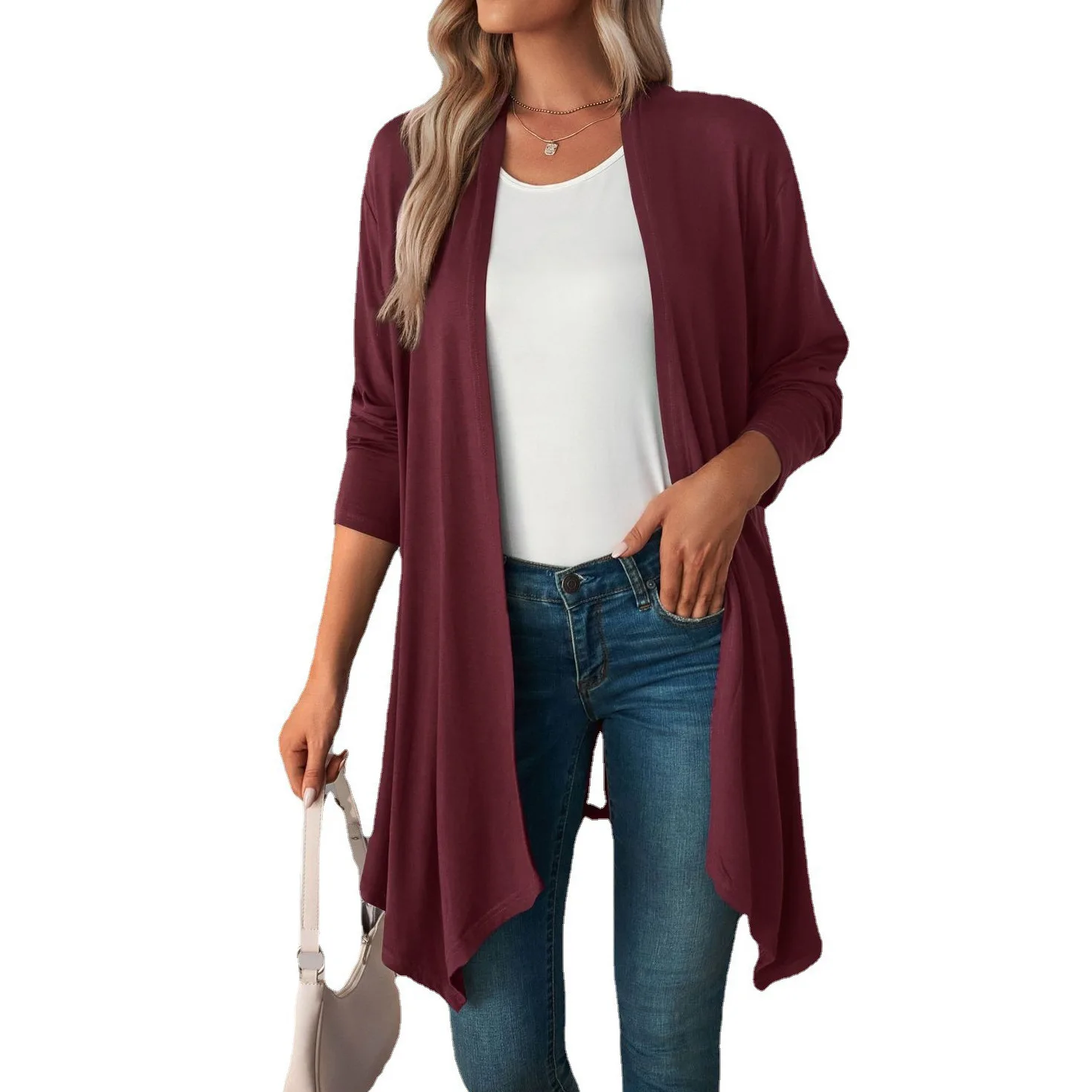 New Arrival Casual Lightweight Long Sleeve Cardigan for Women Solid Soft Drape Open Front Coat (S-2XL)