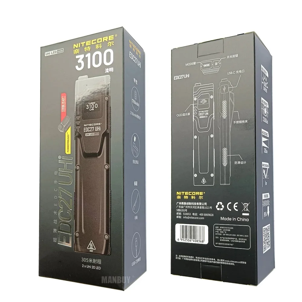 NITECORE EDC27 UHi Tactische EDC Zaklamp 3100 Lumen USB-C Oplaadbare Zaklamp Ultraslank Ingebouwde Li-ion Batterij voor Camping