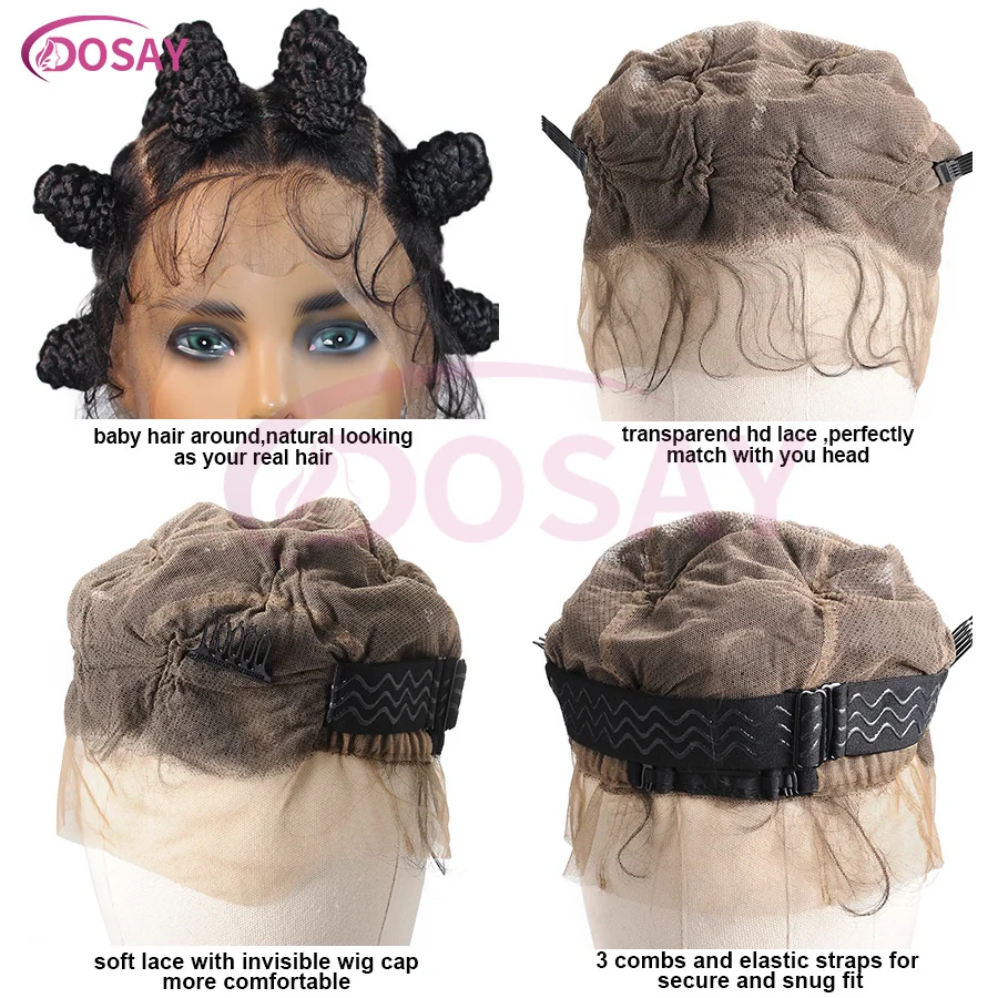 Cornrow Bantu Knots Braided Wigs Synthetic Full Lace Box Braids Wig For Women African Twist Buns Knotless Braids Wig Lightweight