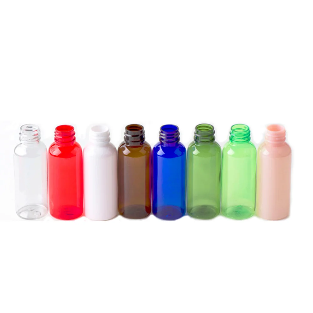 5 pz/pacco 50ml 8 colori disponibili forma rotonda spremere bottiglia di cosmetici per lozione in plastica PET con tappo a bocca a punta in plastica nera