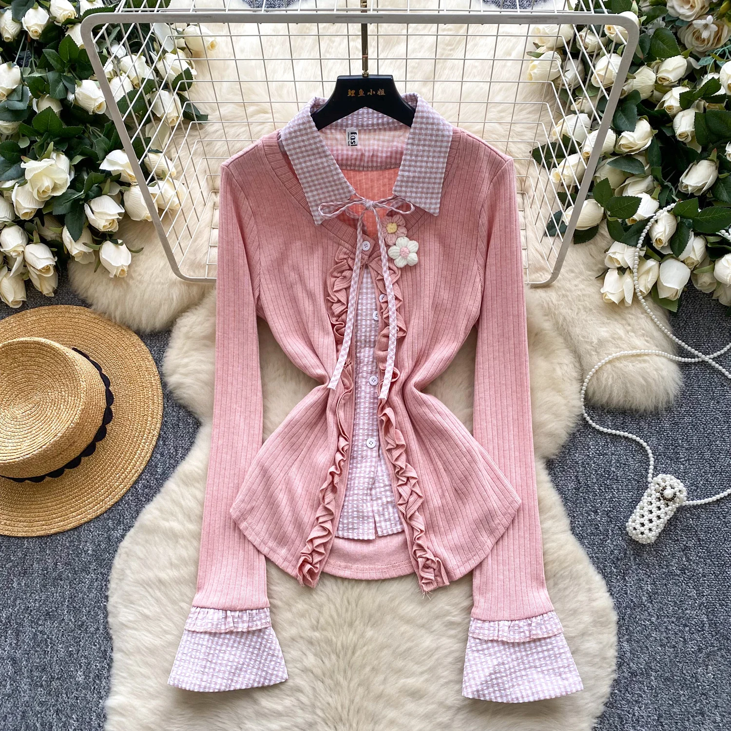 

Vintage Elegant Spliced striped long sleeve button Blouse Fashion Shirt Chic Top Fairy autumn women clothing