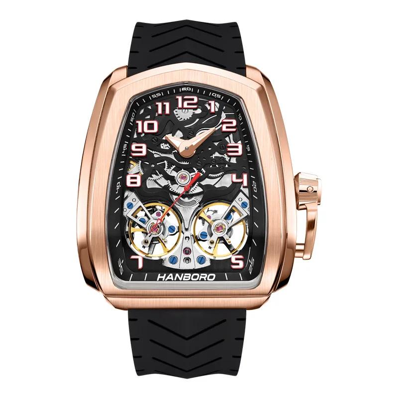 HANBORO Men's luxury watches, watches, fashion watches, automatic watches, double top skeleton luminous waterproof watches