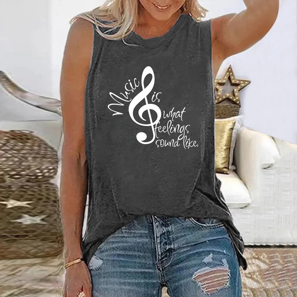 Seeyoushy What Feepings Sound Pike Note Print 2023 Summer New Sleeveless Women's Top Y2K Aesthetic Women's T-shirt Polera Mujer