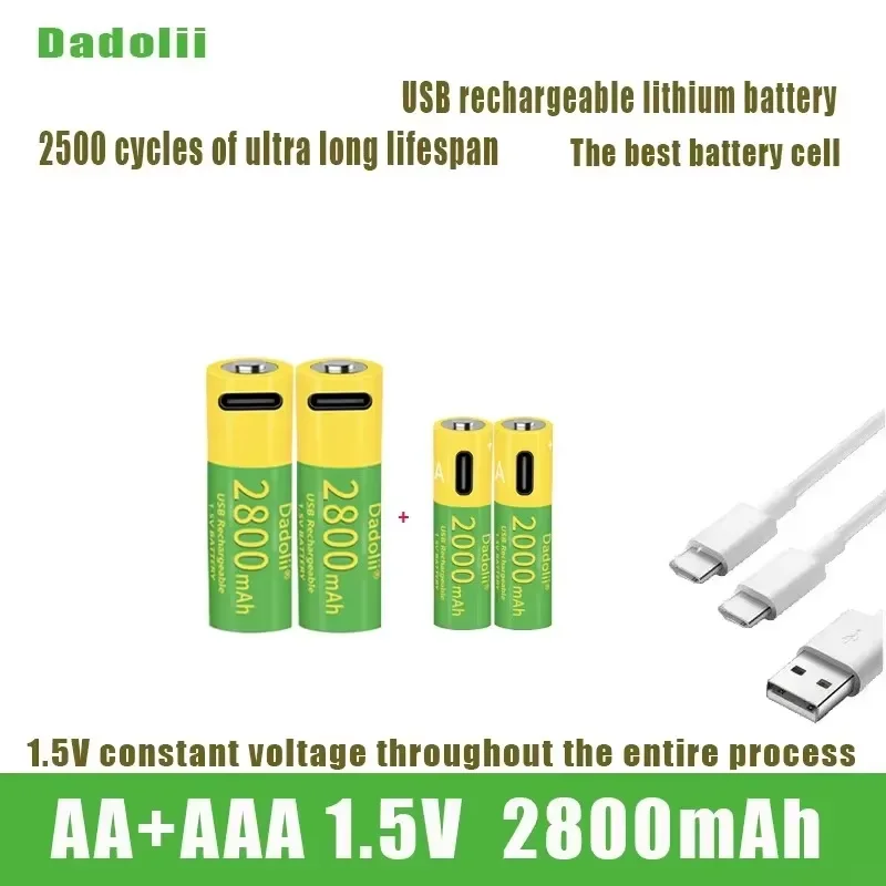 

AA+AAA 1.5V USB rechargeable lithium batteries for electronic devices, with large capacity suitable for flashlights, toys, etc.,