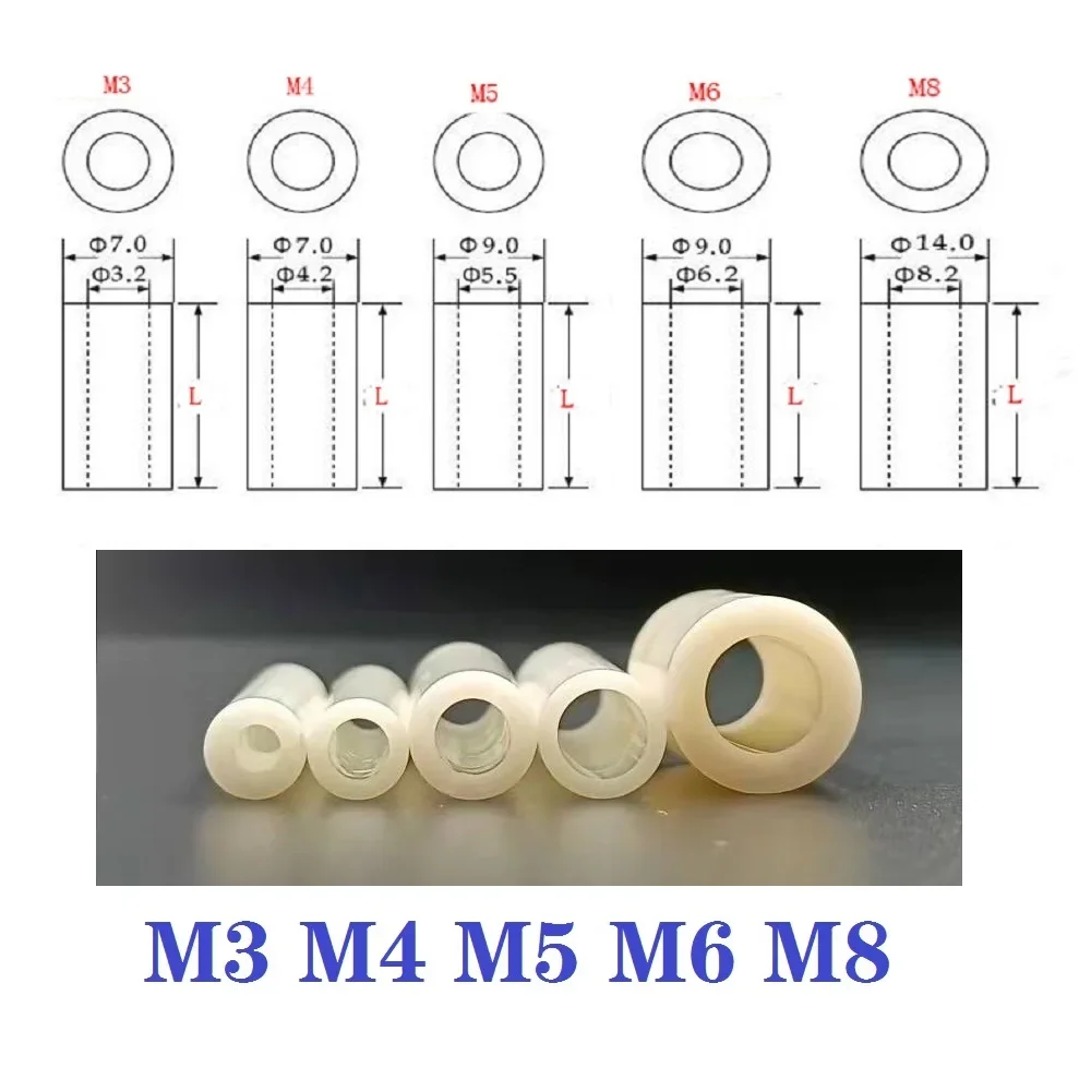 10-50pcs M3 M4 M5 M6 M8*L(L=1-32mm )  ABS  Nylon Round Standoff Spacer, PCB board spacer