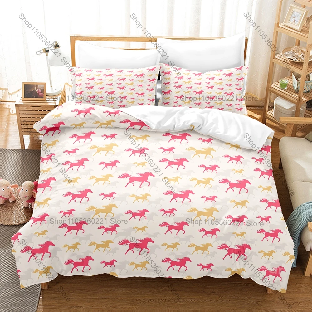 

Kawaii Cartoon Horse Three Piece Bedding Set Luxury Comforter Set with Queen King Size Cool Two household goods Anime Cama Infan