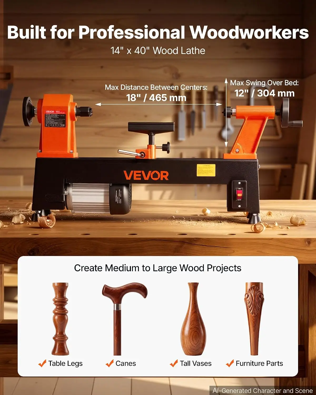 VEVOR Wood Lathe 3/4 HP 12