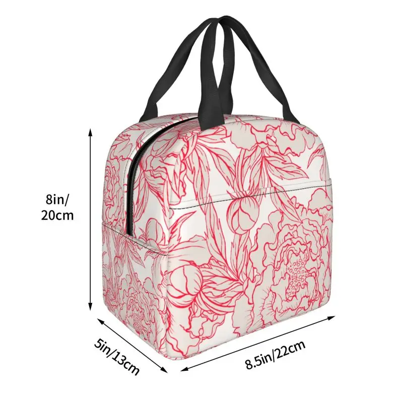 Peony Pattern flowers Insulated Thermal Bag Lunch bag Foods Drink Storage Leakproof Picnic Camping Bags Outdoor Box beach