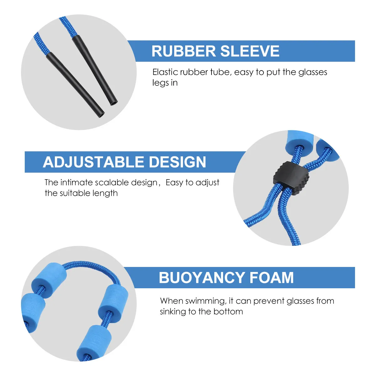 Sports Glasses Lanyard Floating Design Adjustable Anti-Slip Eyewear Holder for Swimming Running Cycling Eyeglass Hanging Strap