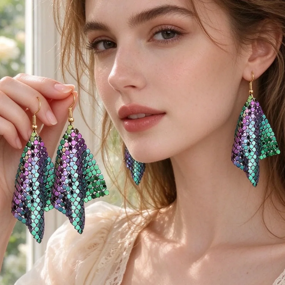 Small Checkered Tassel Drop Earrings Long Dangle Earrings for Women Bridal Evening Party Dress Fashion Stud Accessories