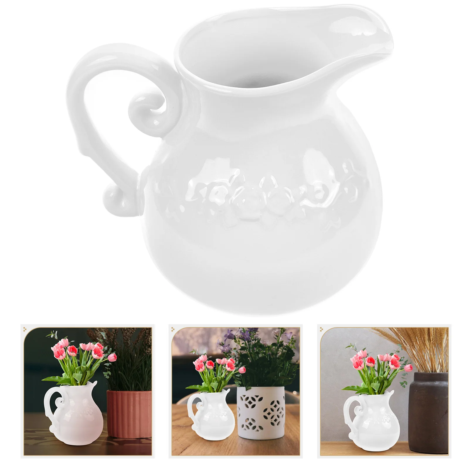 

Ceramic Milk Pitcher White Creamer Handle Multi-Use Coffee Latte Milk Container Ceramic Creamer with Handle