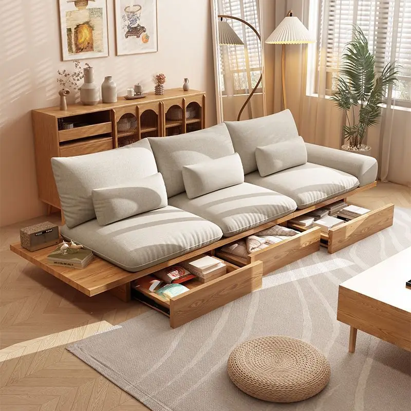 Wabi أريكة الرياح الرملية إطار من الخشب الصلب غرفة المعيشة شقة صغيرة الشمال تخزين بسيط ثلاثة أشخاص أريكة قماش أرضية