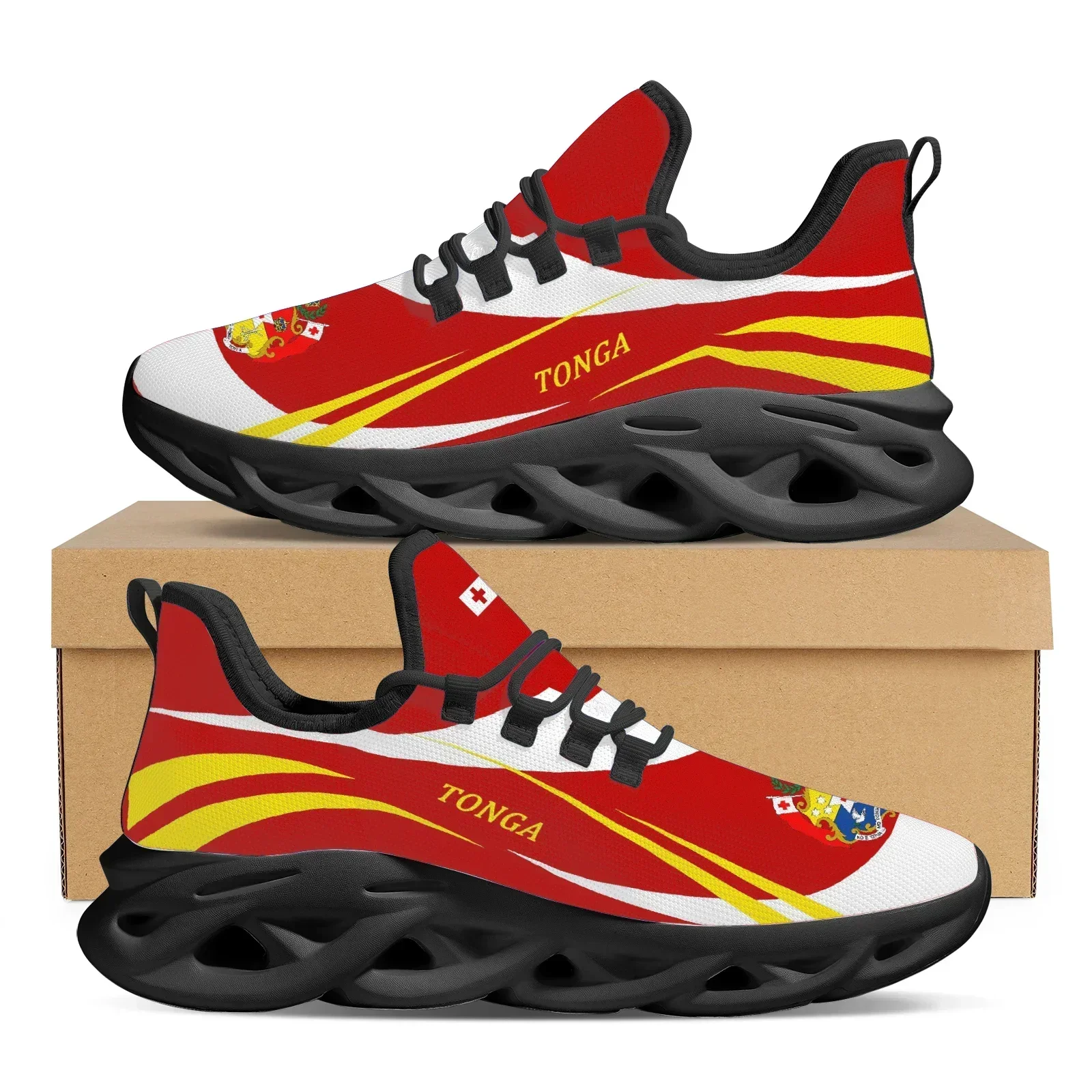 

Tonga Design Shock Absorbing Sneakers Couple Fall Lace Up Flats El Salvador Flag Print Running Lightweight Vulcanized Shoes