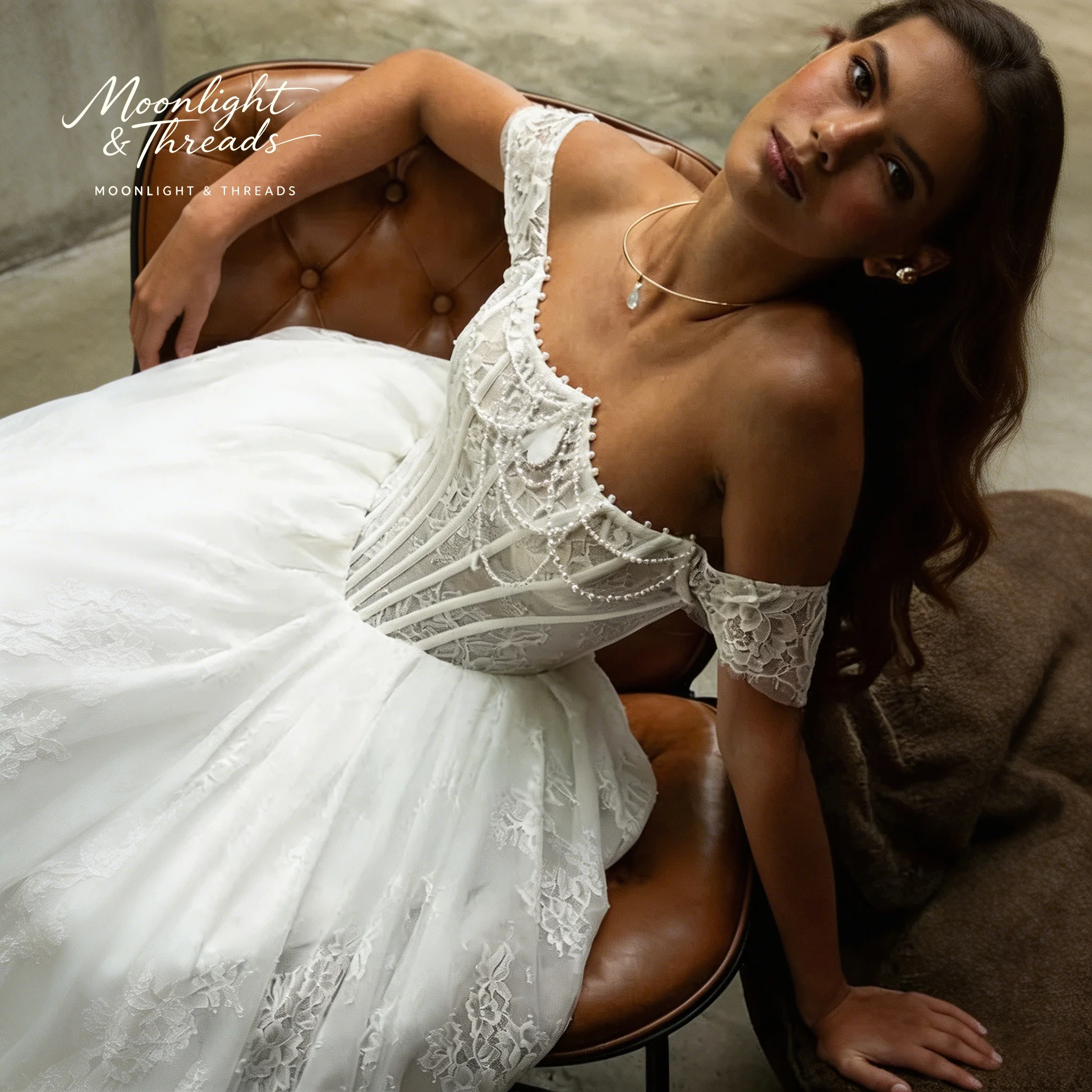 White off-the-shoulder straple - Embroidery White Dress ulasan dan harga