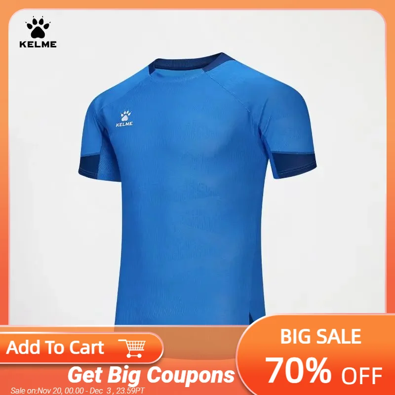 Kelme قميص كرة القدم تي شيرتات قصيرة الاكمام تشغيل تنفس التدريب الرياضي جولة الرقبة أعلى موحدة مخصص قمصان كرة القدم