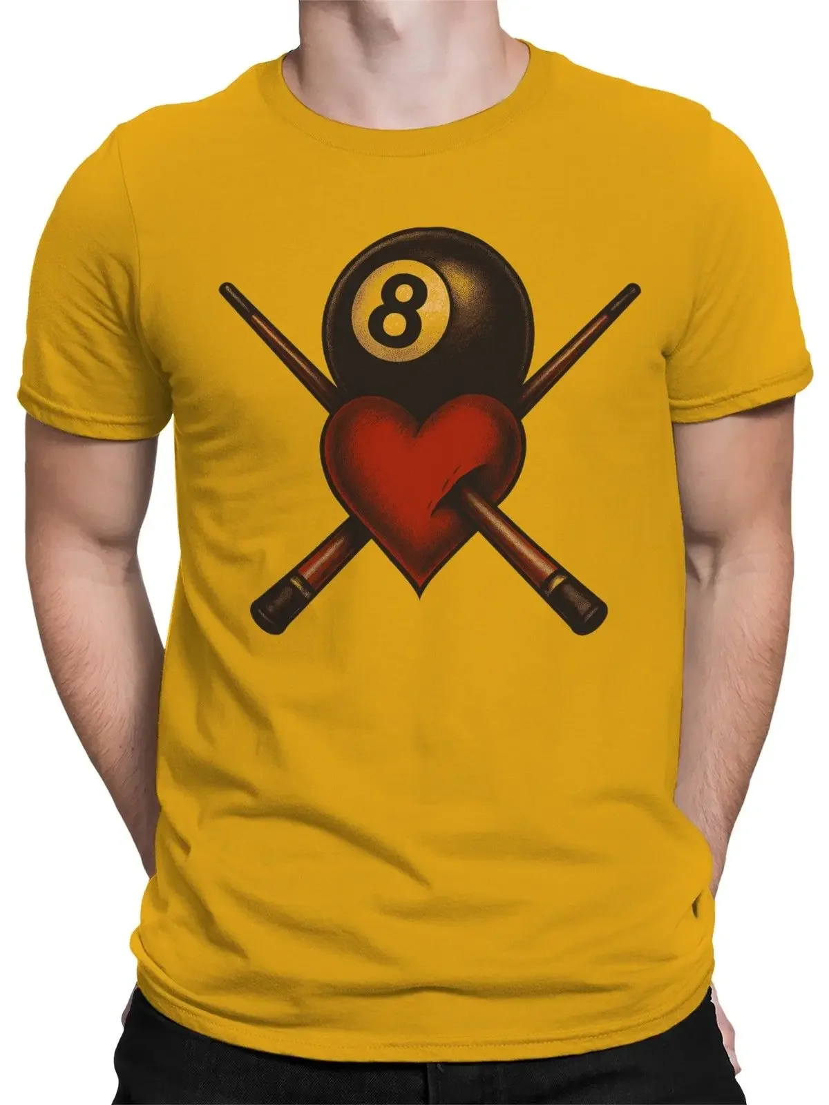 Billiards Heart Graphic Herren-T-Shirt, lässig, modisch, atmungsaktiv, Polyester, Herren-T-Shirt mit Rundhalsausschnitt und kurzen Ärmeln