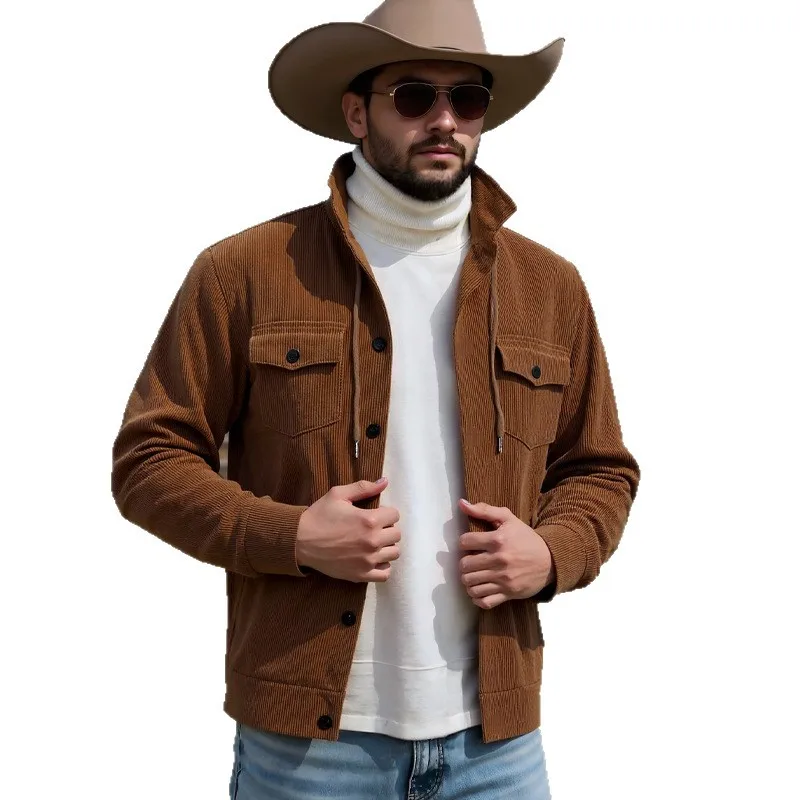 New Corduroy Jacket Lapel American Retro Multi-pocket Work Pocket Single Breasted Buckle Jacket