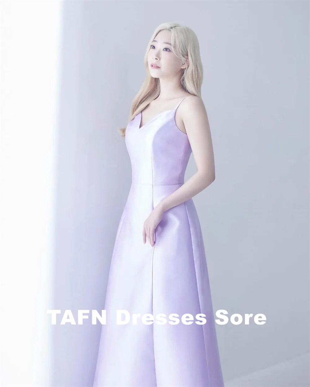 TAFN Purple Korea Spaghetti Straps Wedding Reception Dresses A-line Photo Shoot Satin Bridal Gown Floor-Length Evening Dresses