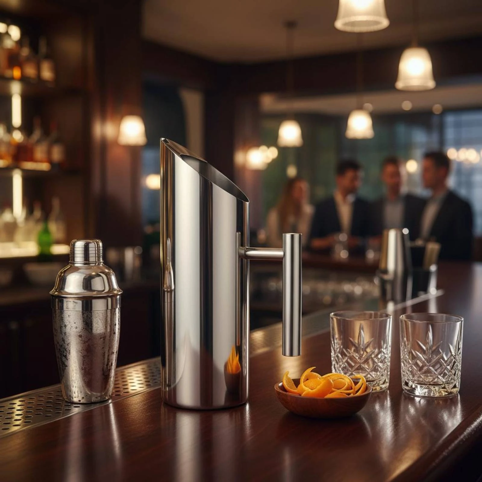 Stainless Steel Pitcher Slanted Opening Metal Pitcher Metal Carafe Modern Drinkware Long-Lasting
