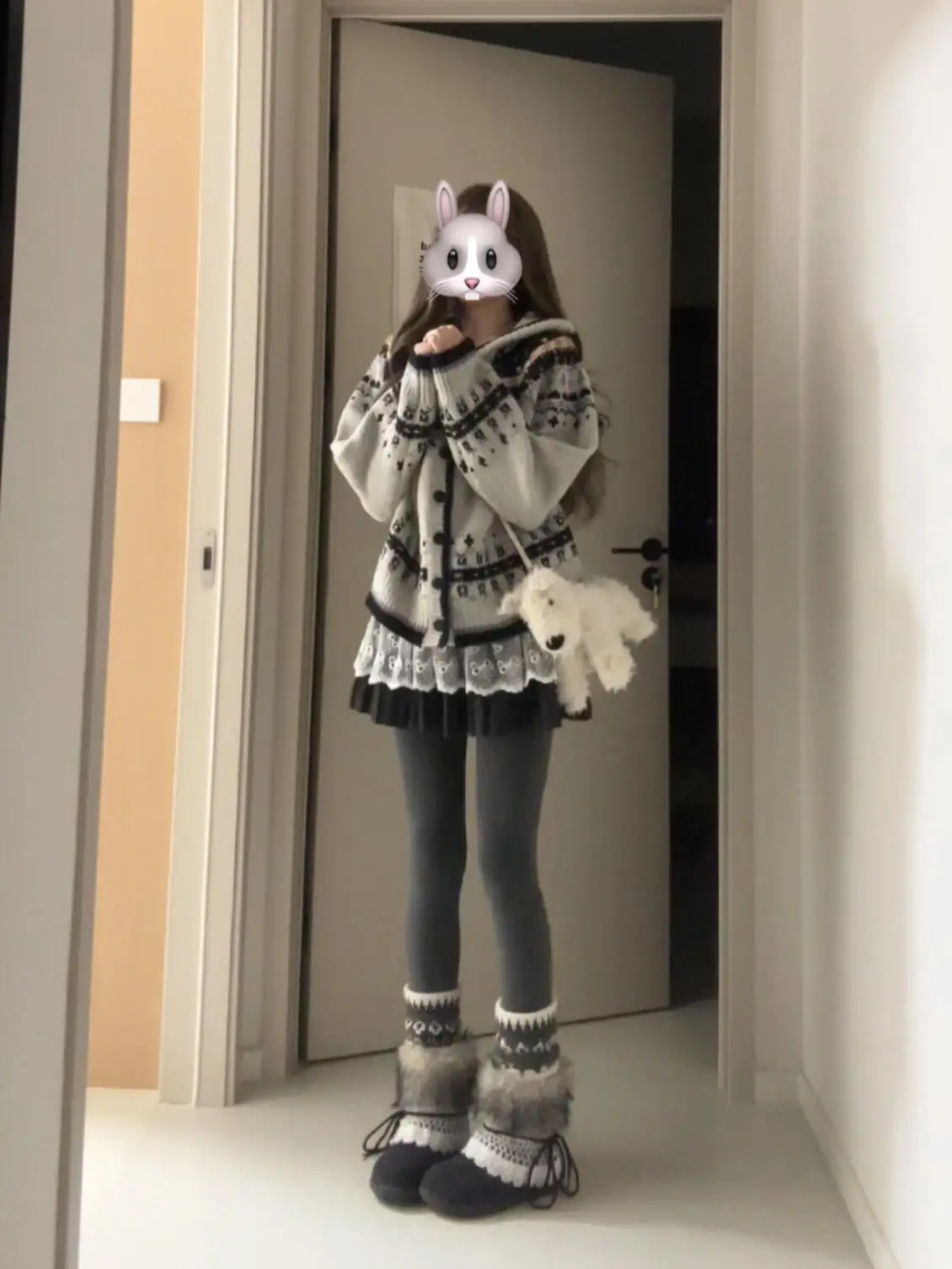 

Retro Fair Isle Knitted Sweater Women's Loose Fit Hooded Open Cardigan Outerwear Lazy Style Can Be Worn inside And outside