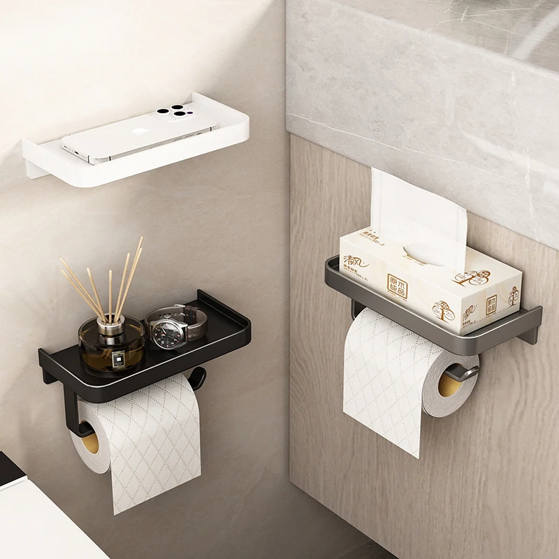 

Toilet Paper Holder Stainless Steel Paper Roll Holder with Shelf Drilling Tissue Paper Holder Wall Mount