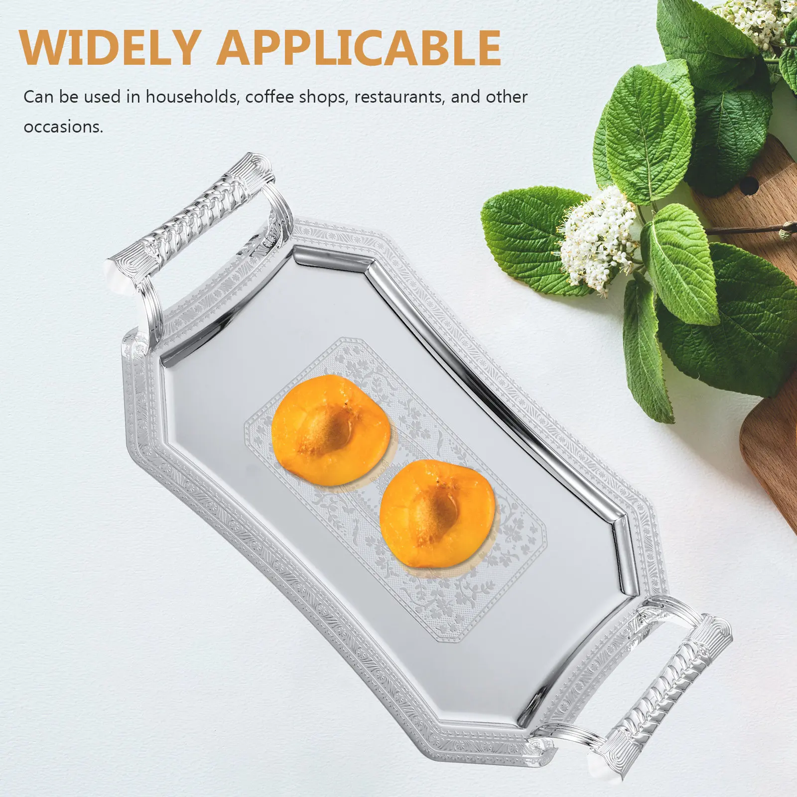 Metal Rectangular Stainless Steel Serving Tray Fruit Snacks Candy Dessert Platter Tea Cup Tray Snack Storage Holder Dining Table