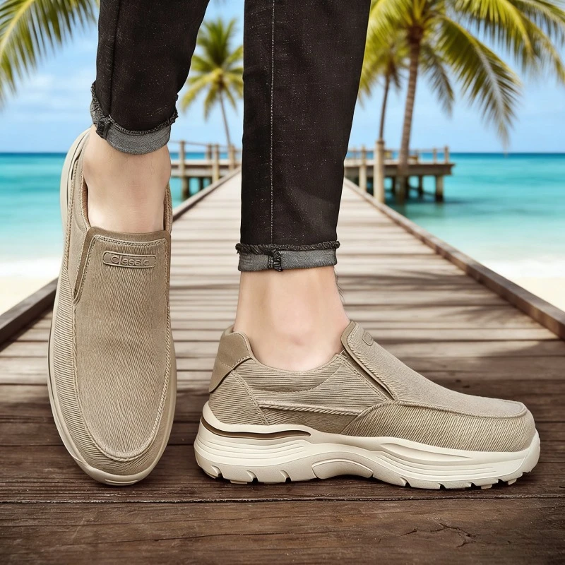 

Comfortable Men's Vulcanize Shoes Blue Denim Loafers Breathable Canvas Slip-On Walking Shoes for Father's Daily Wear Big Size 48