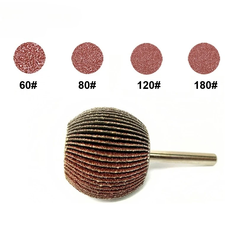 Roue à lamelles sphérique en papier de verre, tige de 6mm(1/4 "), grain 60-180, outil rotatif abrasif pour meuleuse, polissage de précision, forme de boule, 1 pièce