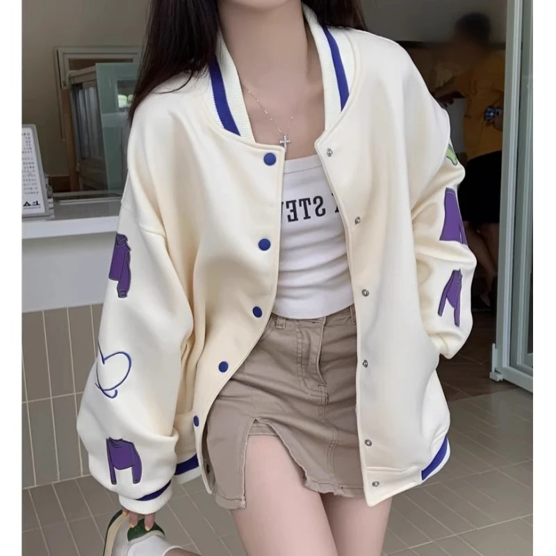 

Retro baseball jersey 2024 Spring and Autumn new casual versatile loose college style design sense niche jacket top for women