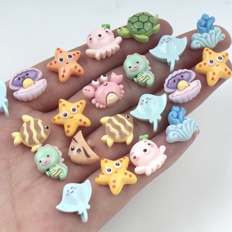 30 uds/300 Uds Mini serie con diseño marino accesorios de resina Diy hecho a mano niños cangrejo pulpo estrella de mar dibujos animados horquilla accesorios parche