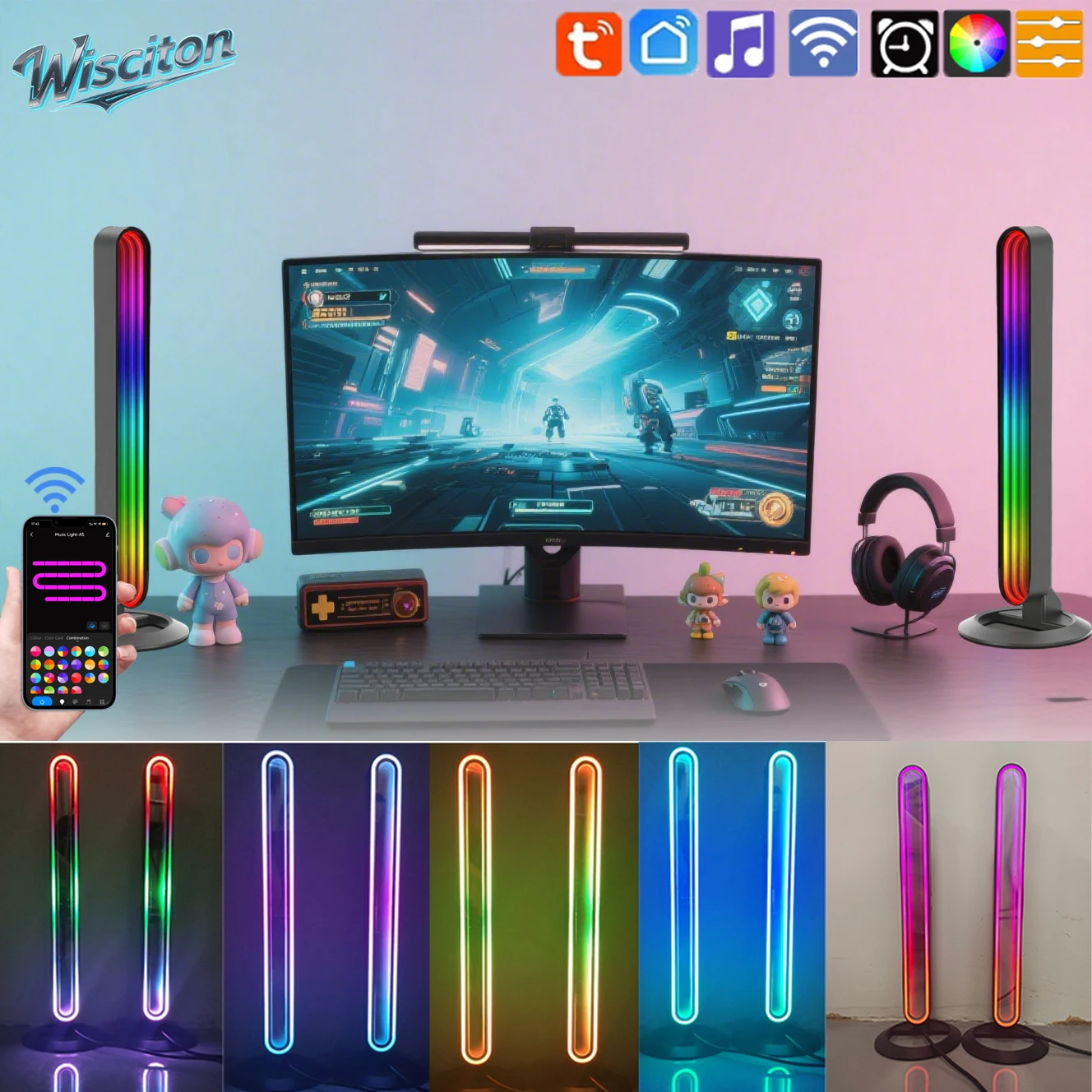 

1/2 Packs RGB Mirror Light LED Desktop Ambient Lamp Compute Game Music Rhythm Sync Pickup Lights with APP tuya Remote Control