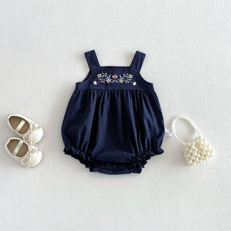 Baby Girl 2026 New Summer Outfit Summer Camisole Embroidered Jumpsuit Infant Cotton Romper Bodysuit Crawler