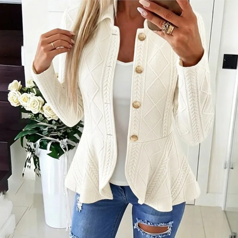2026 New Women's Autumn And Winter Coat With Solid Color And Ruffle Hem Slim Fit Fashion Comfortable Versatile Daily Simple Coat