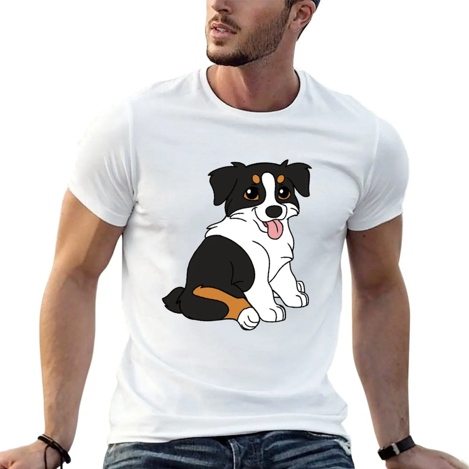 Australian Shepherd Black Tri Aussie T-Shirt Minimalist Plain Crew Neck T-Shirt