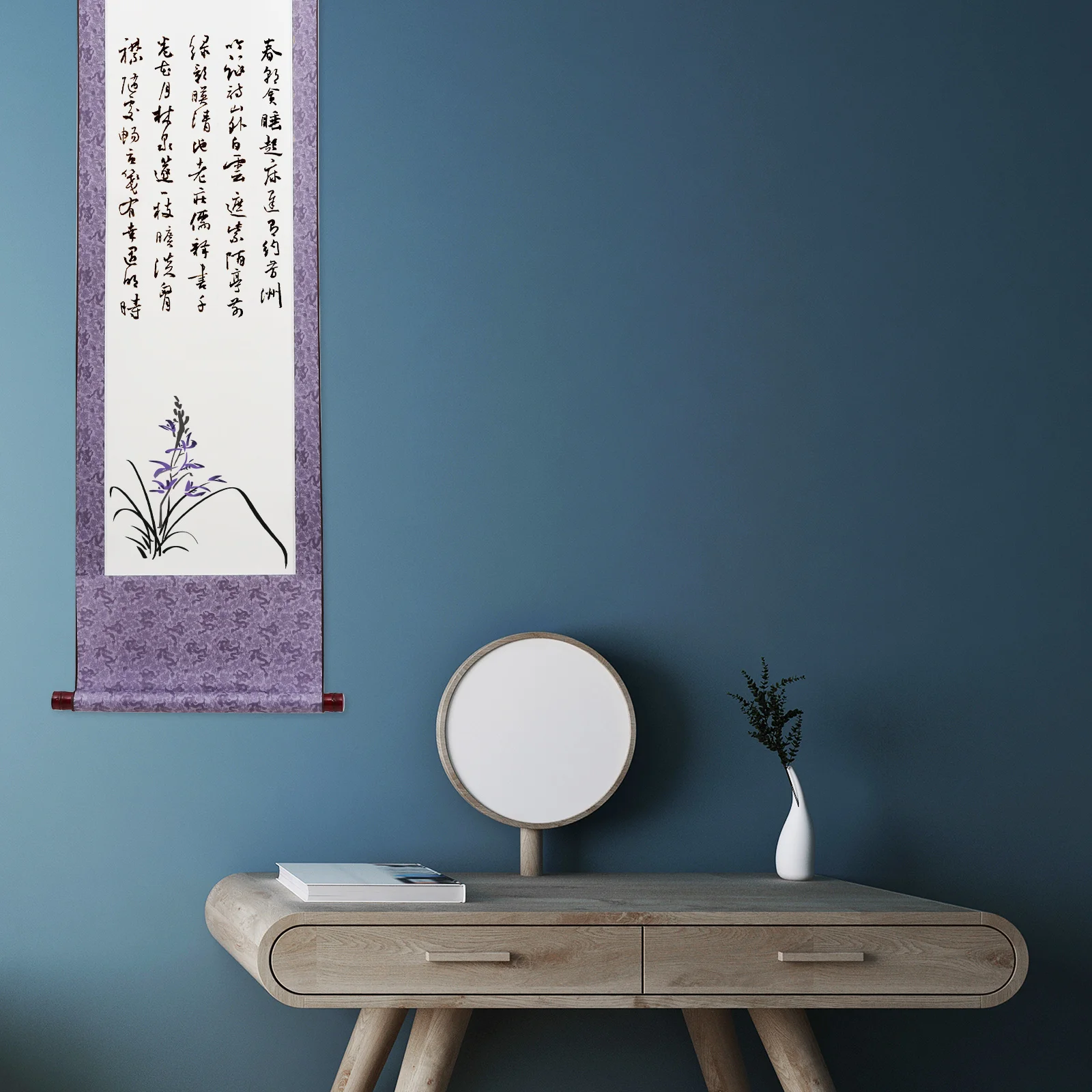 

Blank Scroll Xuan Paper 50x180cm Blue Wood Axis Chinese Calligraphy Painting Supply Wall Hanging Storage Box Included