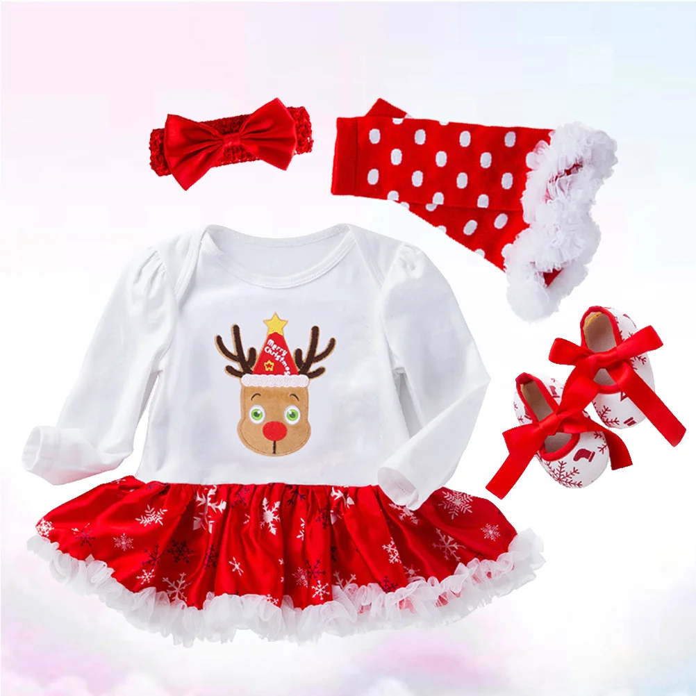 

Baby Bodysuit Toddler Christmas Deer Patterned Mesh Dress Newborn Size 0-3 Months Cute Reindeer Xmas Set Party Photography