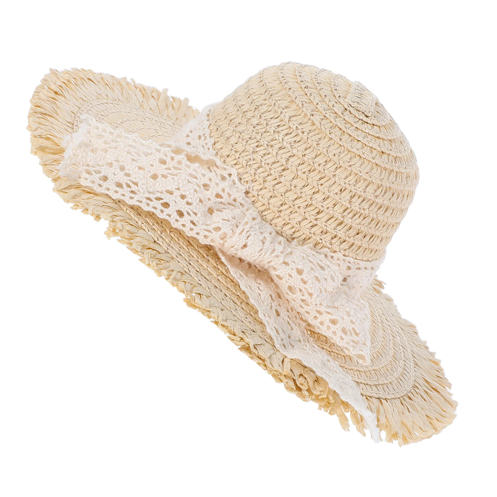 Miniatuur strohoeden kanten lint accenten beige geweven pet cap DIY ambachtelijke kostuum accessoire elegant ontwerp veelzijdige decoratie
