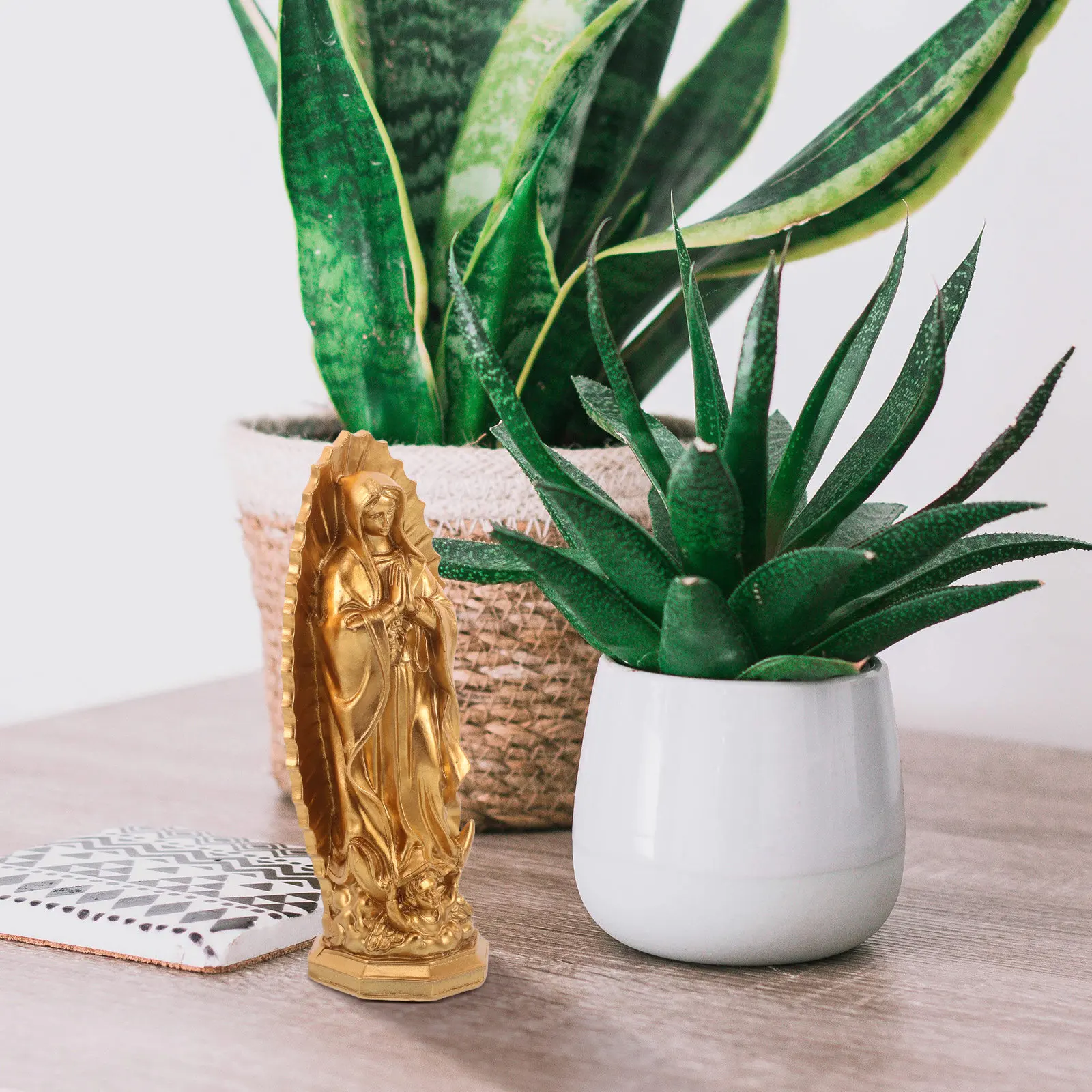 Virgin Mary Resin Sculpture Catholic Religious Statue Blessed Mother Our Lady of Grace Serene Clasped Hands Indoor Outdoor