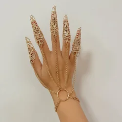 1pc Connecting Finger Bracelet Women Punk Nail Rings With Bracelet Belly Dancer Cosplay Hand Jewelry ﻿