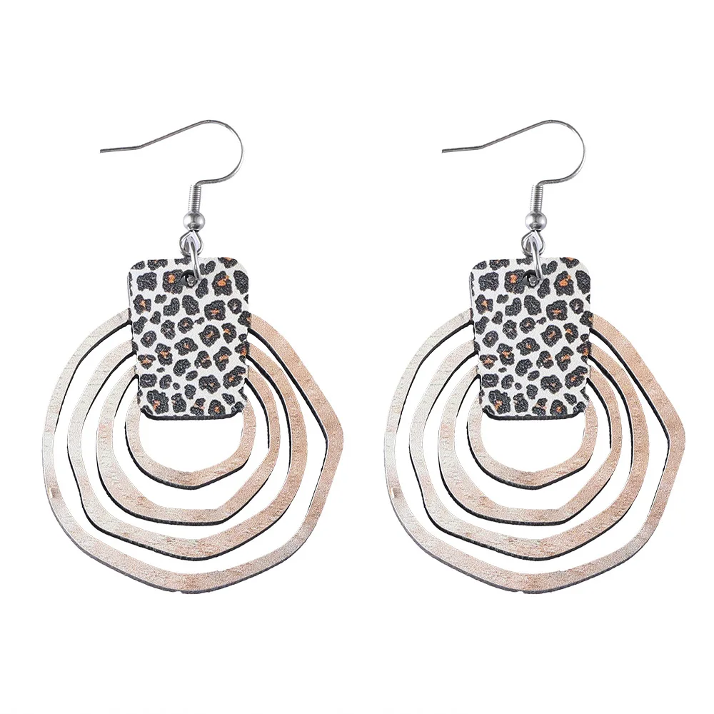 New Bohemian Ring Three Dimensional Leopard Pattern Gradient Hollow Pendant Earrings Wooden Double sided Earrings Gift