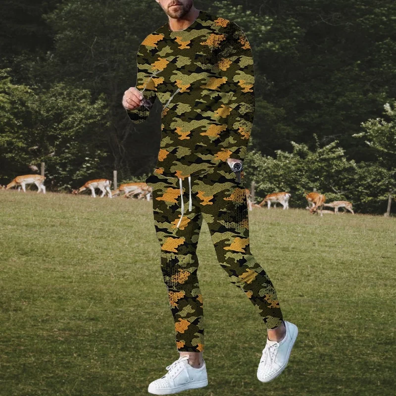 

Hunting Camouflage Clothing Men's Long Sleeved T-shirt Set Camouflage Pattern 3D Print T-shirt Long Pants Set Two-piece Set