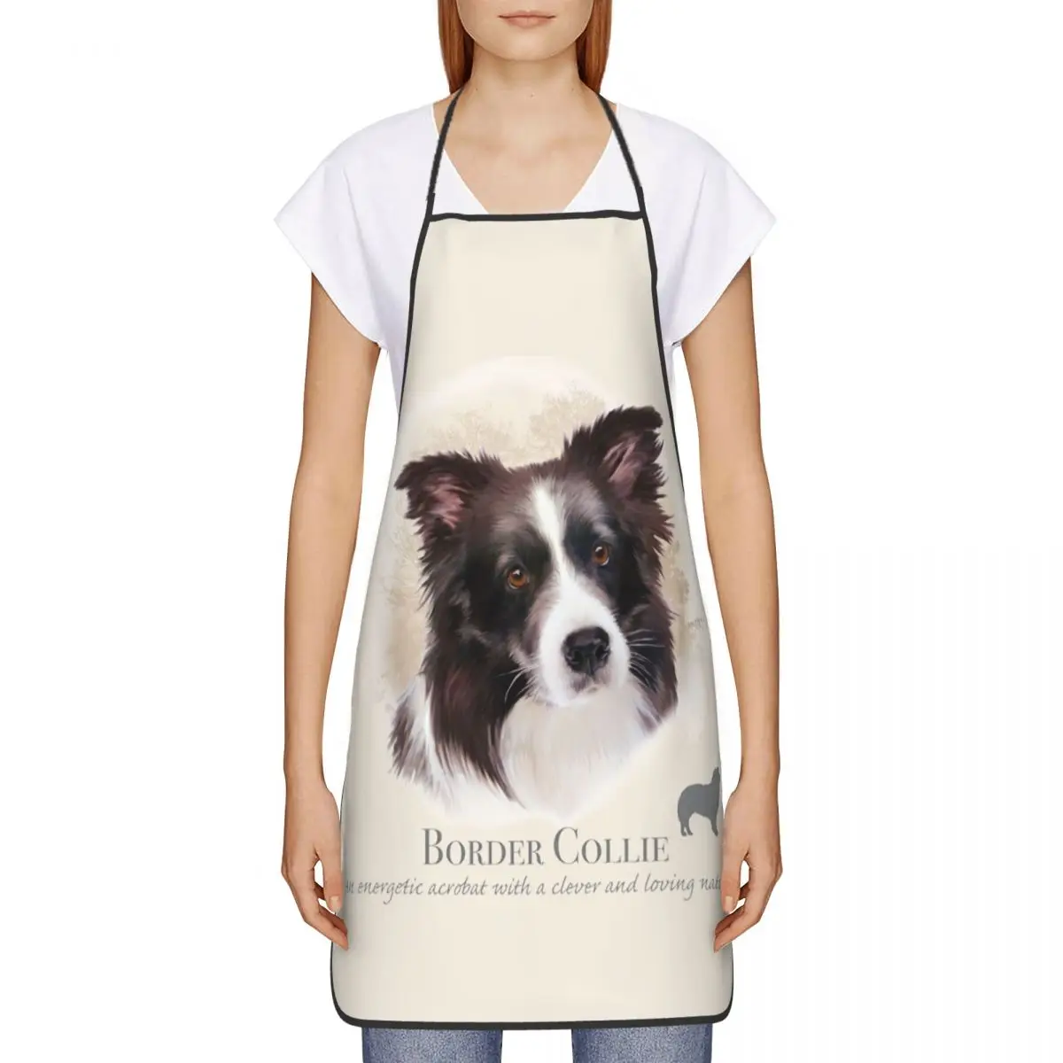 Border Collie Apron for Women Men Unisex Bib Pet Animal Dog Cooking Kitchen Tablier Cuisine Chef Gardening